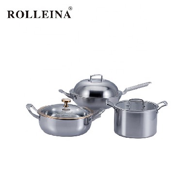2019 Best Quality 4 Pcs Kitchen Tri-Ply Stainless Steel Pot Cookware Set