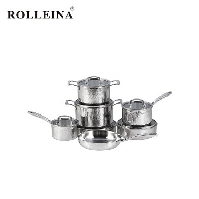 Factory Price Straight Shape Kitchen Cooking Pot 3 Ply Stainless Steel Cookware Set