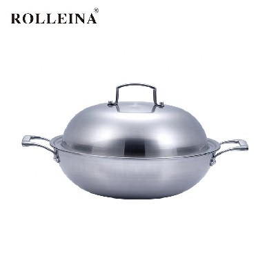 Popular Induction Bottom Tri-ply Stainless Steel Non-stick Cooking Pan Wok With Two Handles