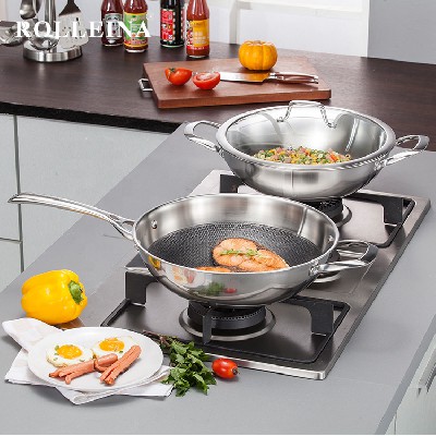 High Quality Tri-ply Stainless Steel Cookware Induction Non Stick Big Wok