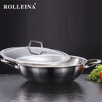 Factory Supply Durable Cookware Tri-ply Stainless Steel Traditional Polishing Gas Wok