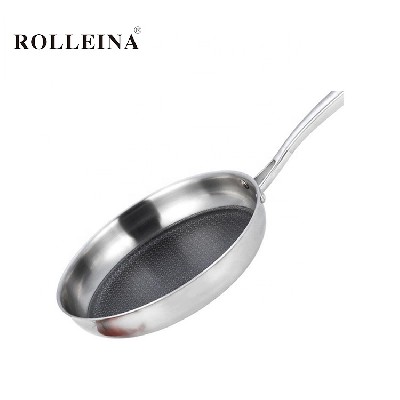 Professional induction bottom tri-ply stainless steel non-stick food skillet frying pan