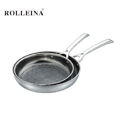 Professional kitchen cookware tri ply stainless steel non stick frying pan set with glass lid