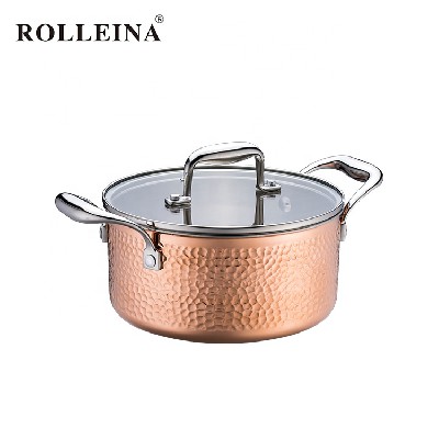 Hot Selling Induction Bottom Tri-Ply Clad Copper Hammered Cooking Pot Casserole