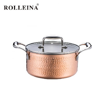 Household Induction Bottom Tri-Ply Clad Copper Hammered Kitchenware Cooking Pot Casserole