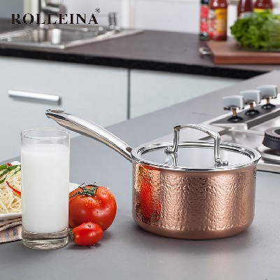 High Quality Tri-ply Copper Household Induction Bottom Milk Cooking Pot Sauce Pan