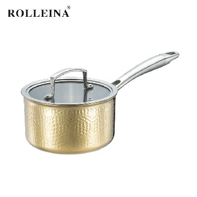 Healthy Non-toxic Tri-ply Clad Gold Hammered Cooking Pot Household Sauce Pan