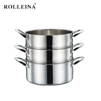 Chinese Multi-use Tri-ply Stainless Steel Three-layer Cookware Steamer Pot With Glass Lid