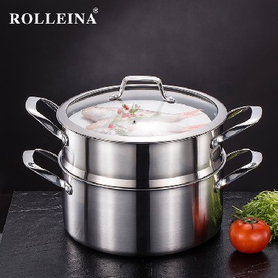 Wholesale German Tri Ply Stainless Steel Kitchen Cooking Food Pan Three-layer Steamer Pot
