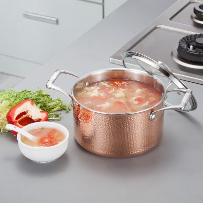 來利亞新款SUS304不鏽鋼湯鍋德國工藝豪華三層鋼銅錘紋不鏽鋼湯鍋