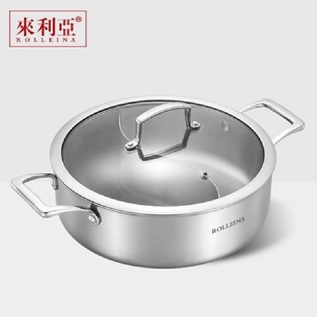 來利亞304不鏽鋼鴛鴦火鍋 28cm複合三層不鏽鋼雙耳湯鍋火鍋不粘鍋