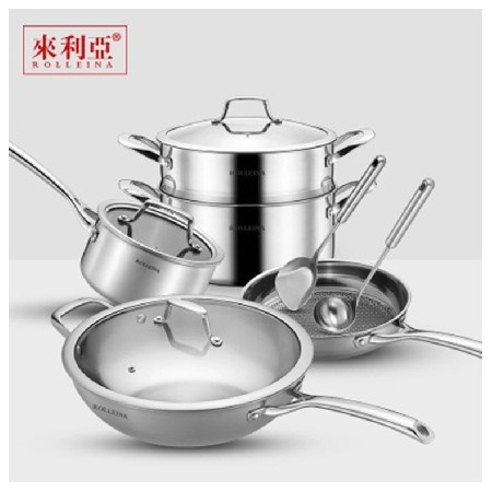 來利亞304不鏽鋼鍋具套裝炒鍋湯鍋蒸籠奶鍋 無塗層煤氣爐通用